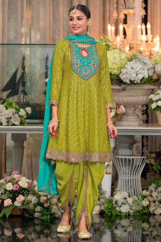 Pista Green Chinon Stitched Patiala Suit NCSS11410182