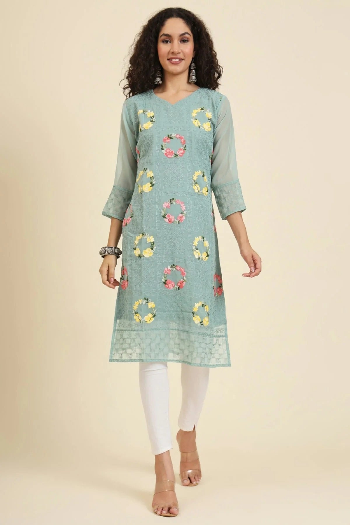 Pista Green Georgette Kurti NCKR11112068