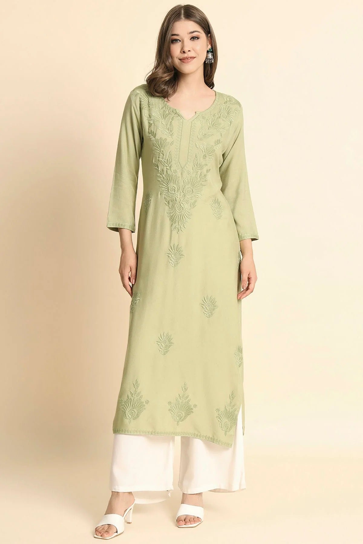 Pista Green Rayon Kurti NCKR11112132