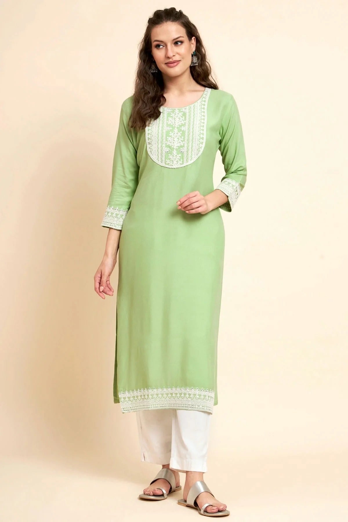 Pista Green Rayon Kurti NCKR11112168