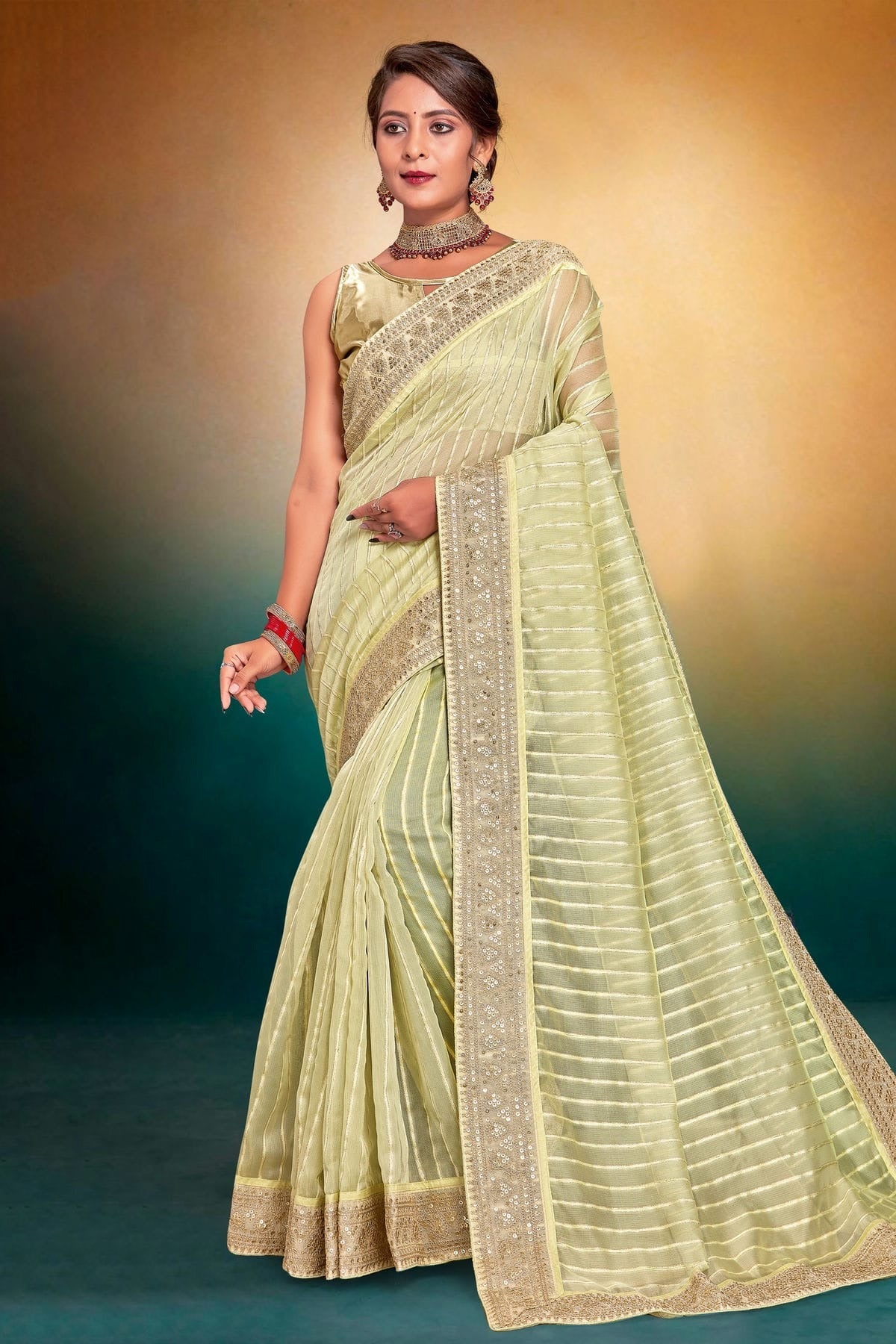 Pista Green Tissue Designer Saree NCLC11210340