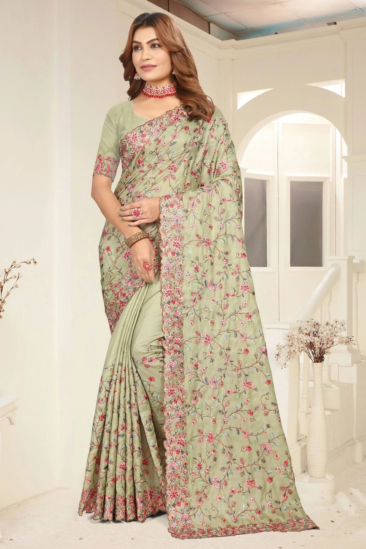 Pista Green Tusser Silk Designer Saree NCSD10910135