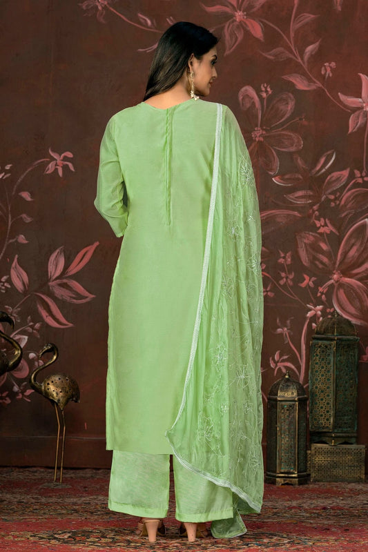 Pista Green Unstitched Cotton Jacquard Straight Suit NCUS11610168