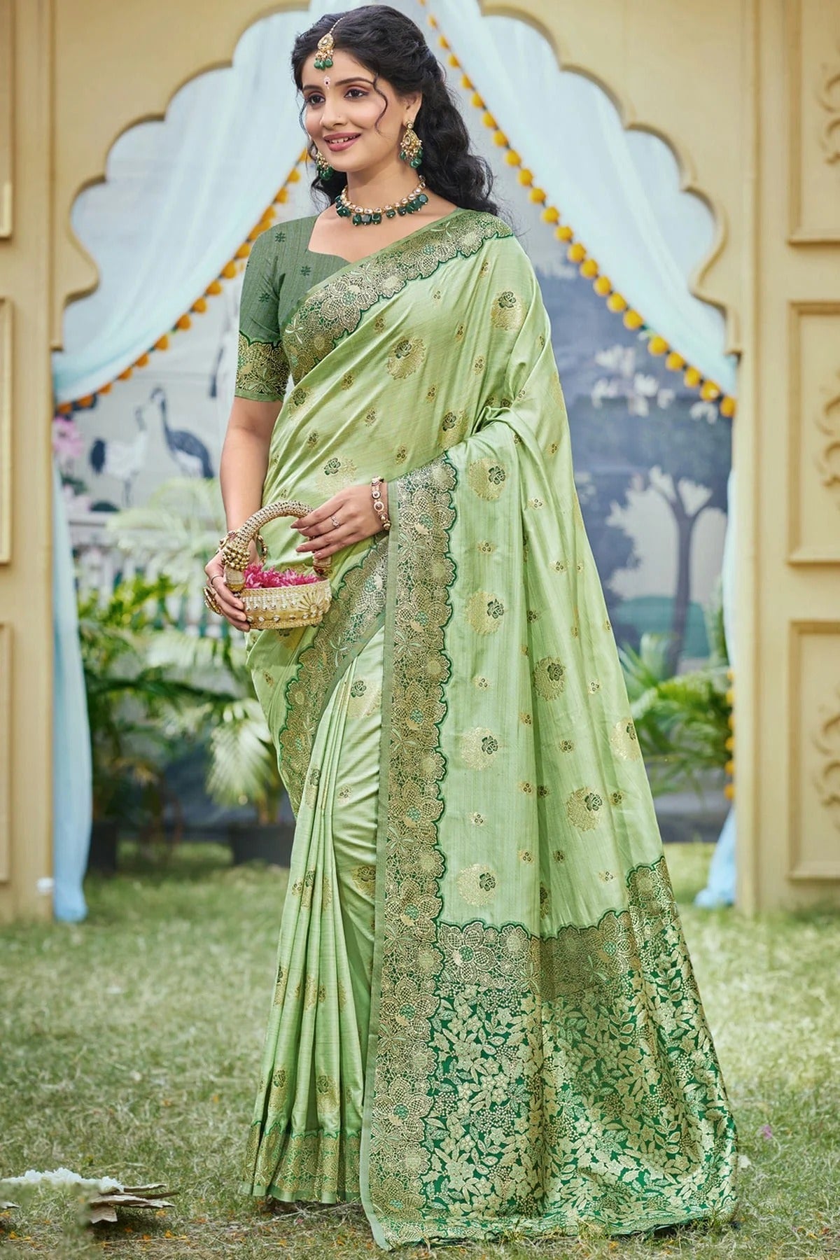 Pista Green Woven Banarasi Silk Traditional Saree NCSD11010196