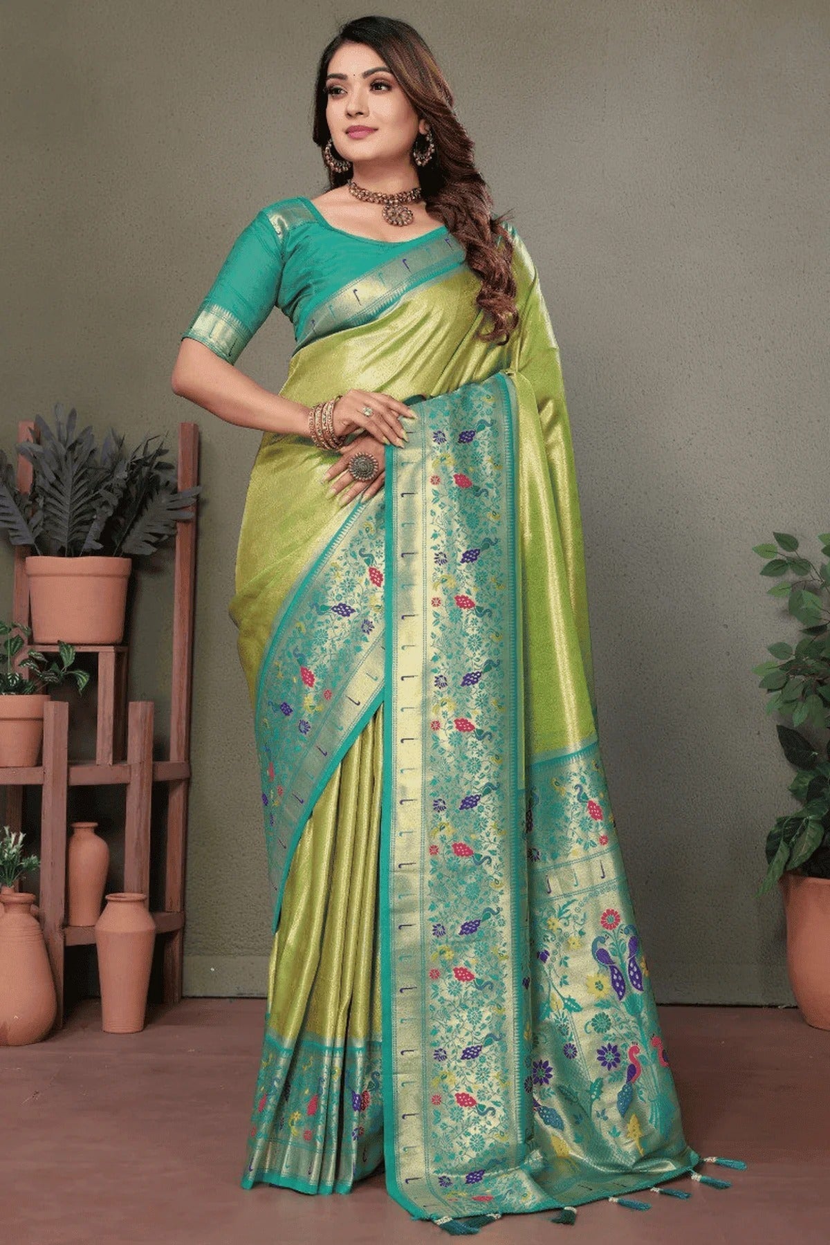 Pista Green Woven Pure Banarasi Tissue Silk Traditional Saree NCSD12510162