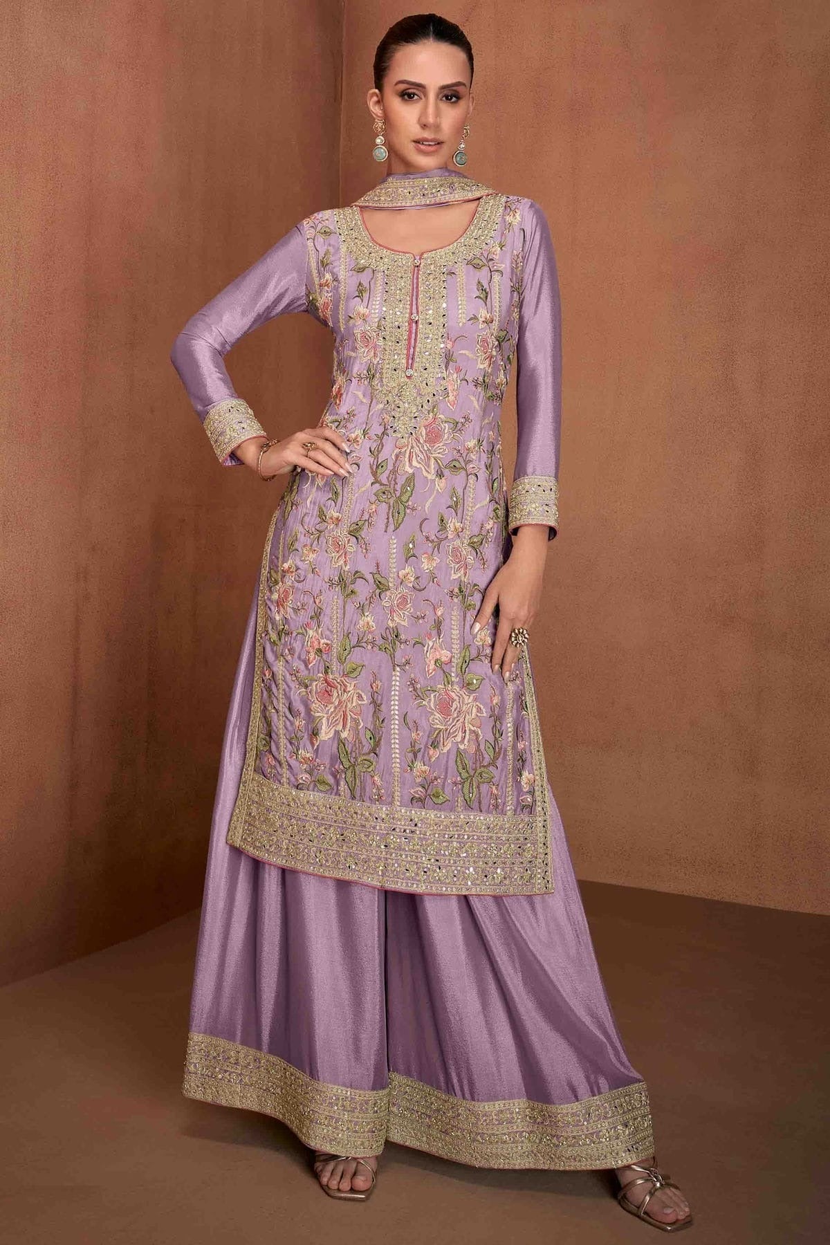 Purple Chinon Palazzo Pant Suit NCSM11110879