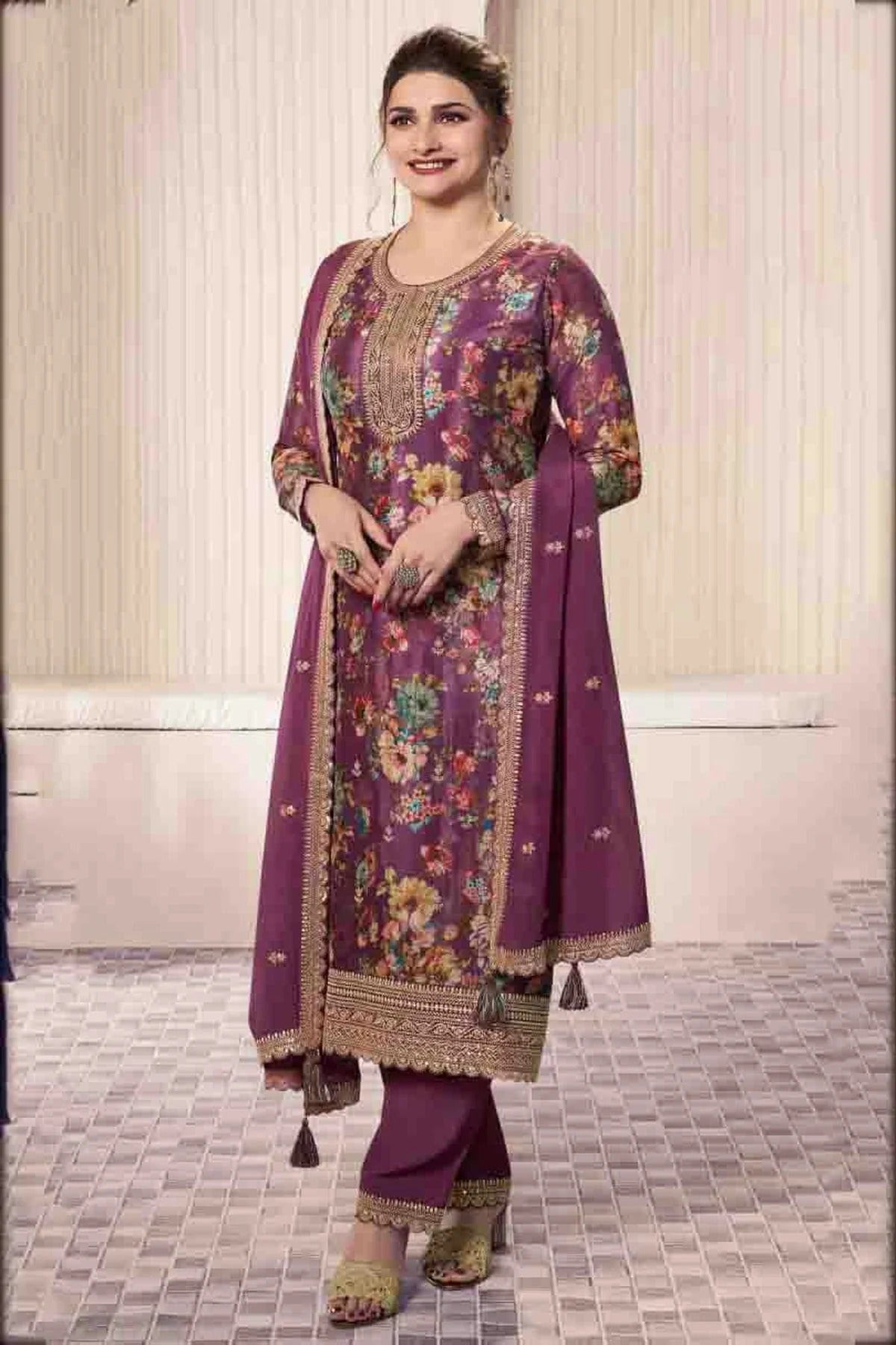 Purple Chinon Pant Style Suit NCSM11410248