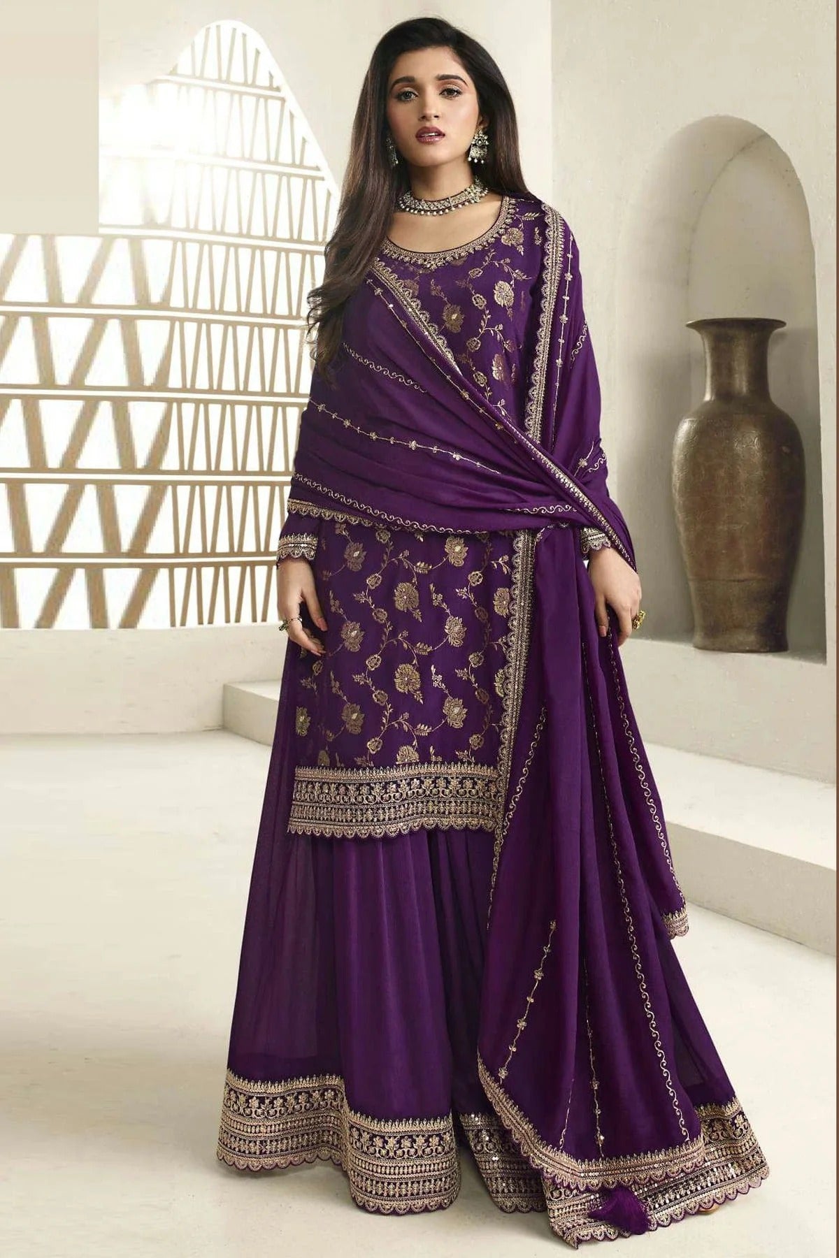 Purple Chinon Sharara Suit NCSM11112341