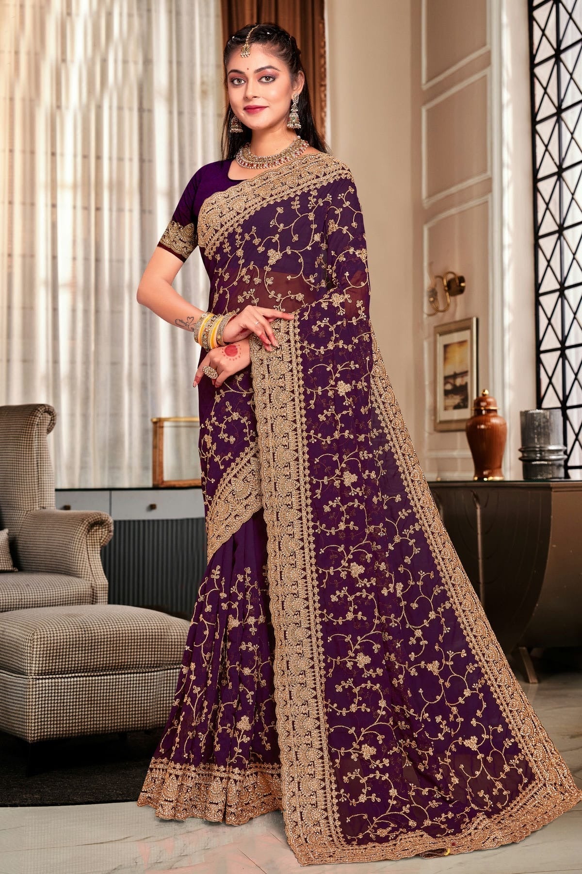Purple Georgette Designer Saree NCLC11210287