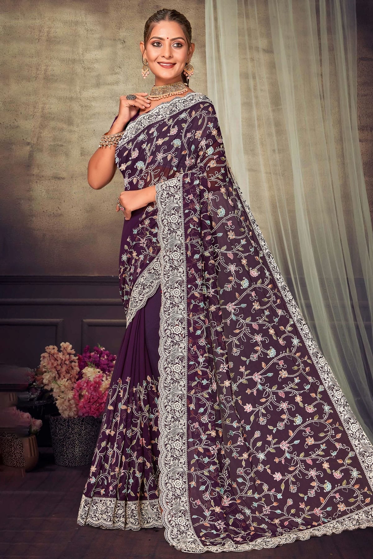 Purple Georgette Designer Saree NCLC11210317