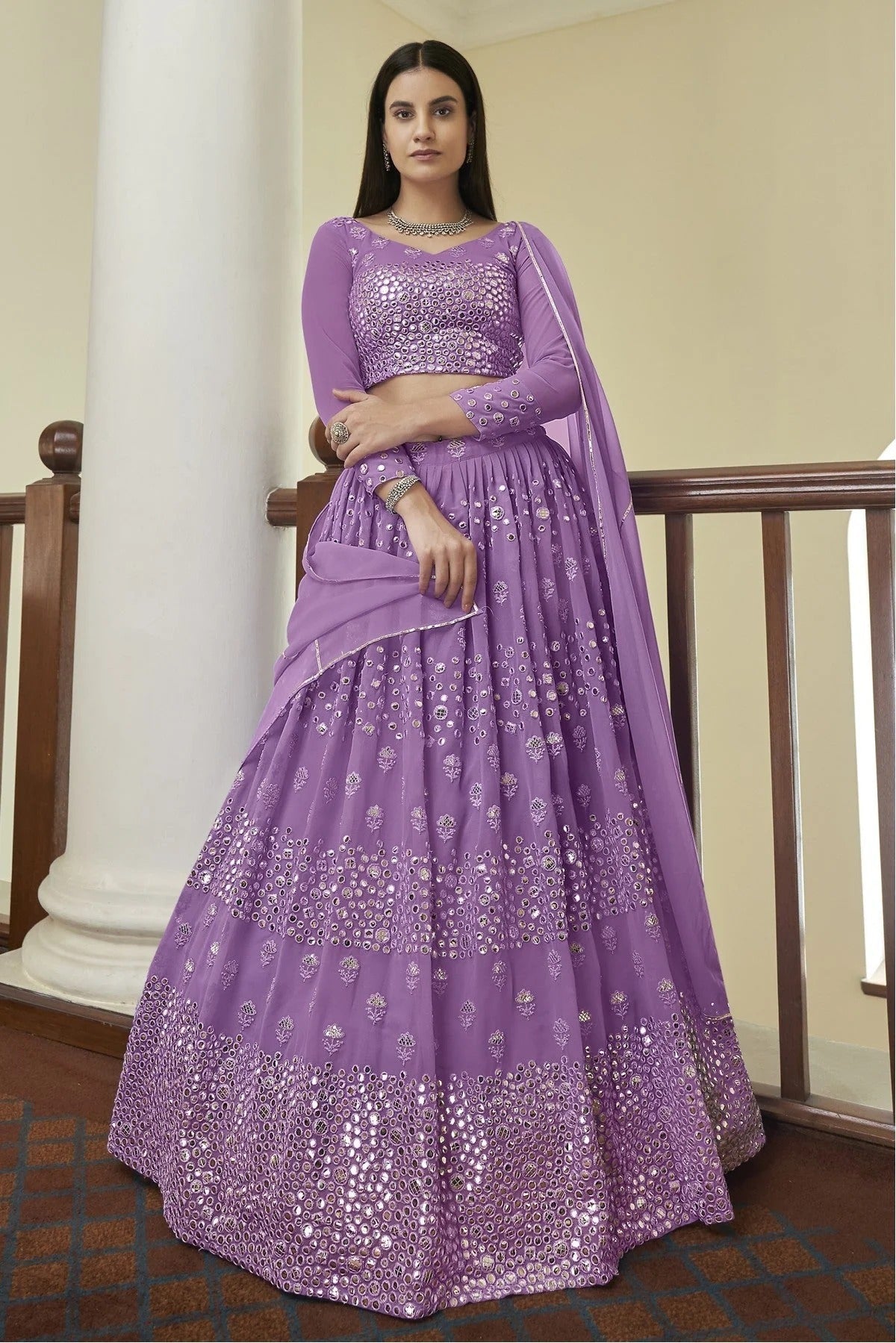 Purple Georgette Embroidery Lehenga Choli NCLC10810567