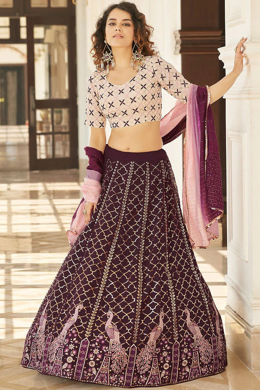 Purple Georgette Embroidery Lehenga Choli NCLC11510166