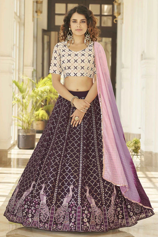 Purple Georgette Embroidery Lehenga Choli NCLC11510166