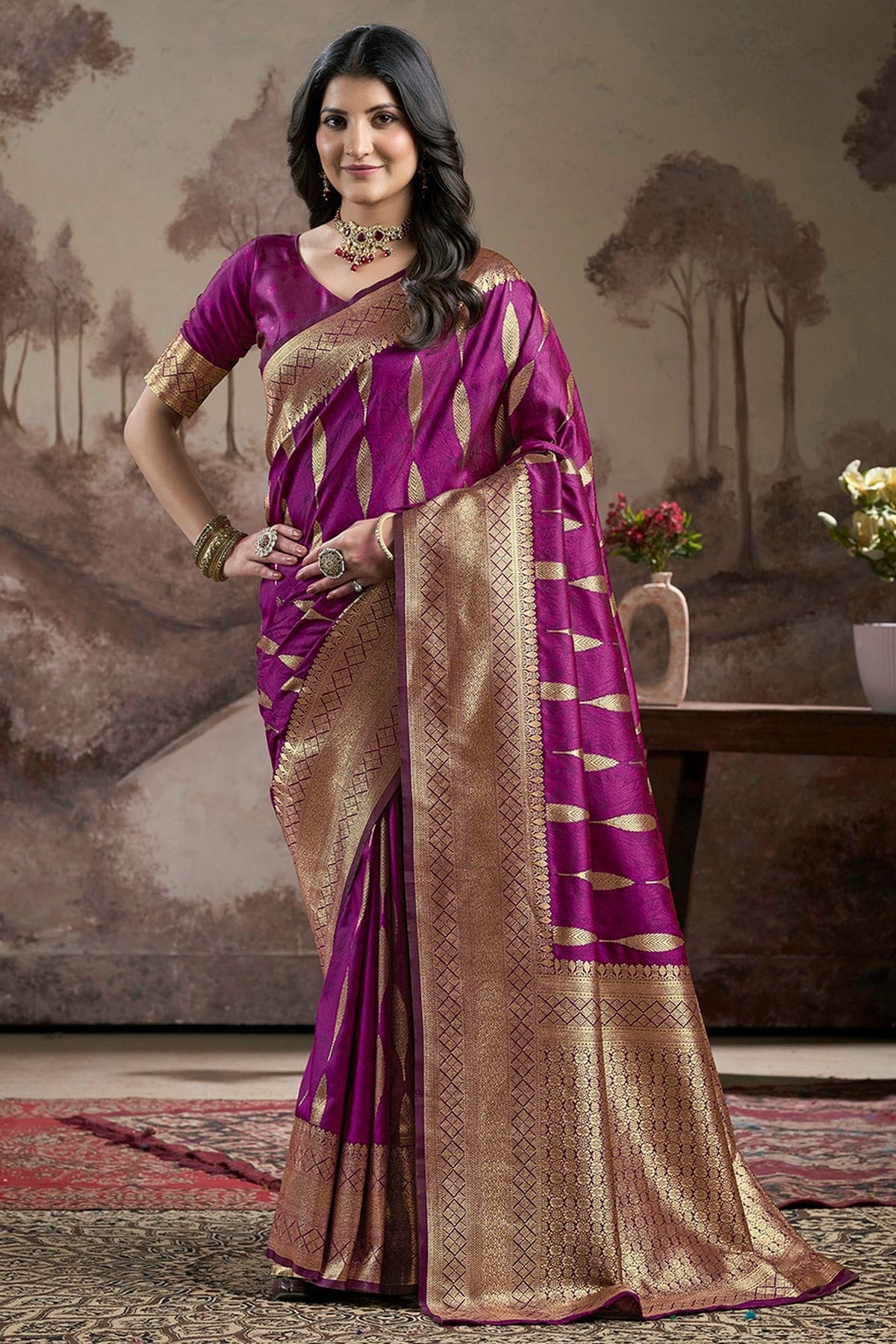 Purple Lichi Silk Traditional Saree NCSD11111457