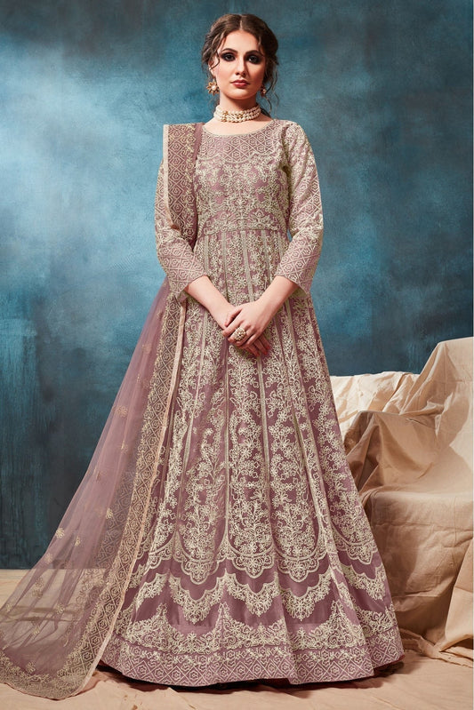 Purple Net Embroidery Anarkali Suit NCSM10510354