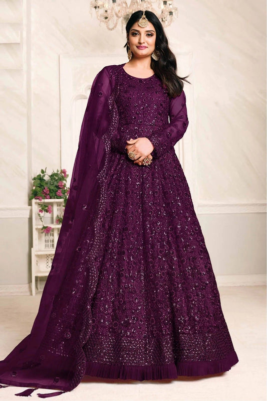 Purple Net Embroidery Anarkali Suit NCSM10510359
