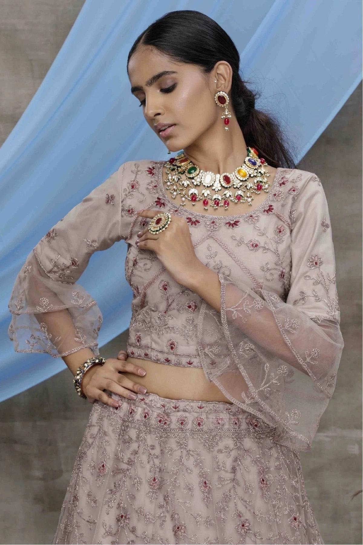 Purple Net Embroidery Lehenga Choli NCLC11510132