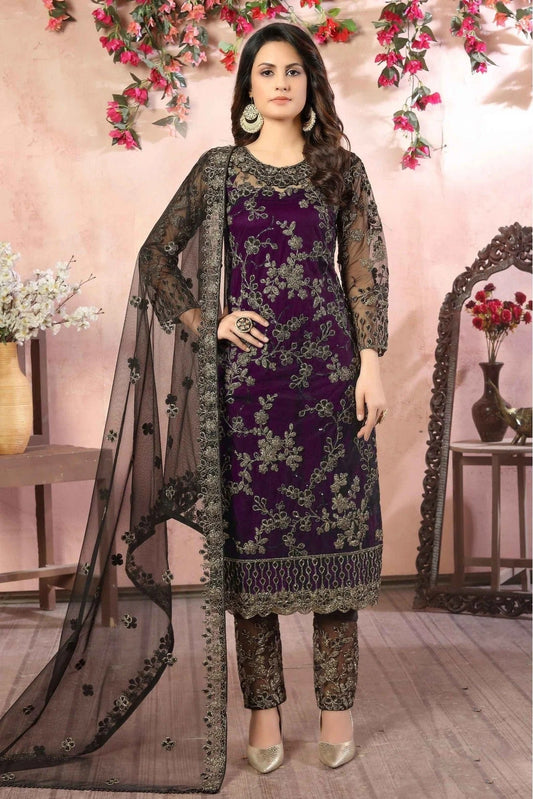 Purple Net Pant Style Suit NCSM10510329
