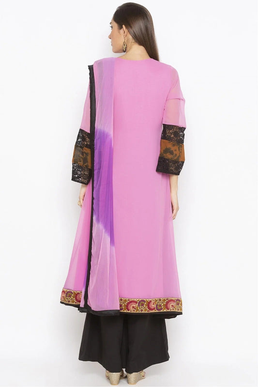 Purple Plus Size Georgette Embroidery Palazzo Pant Suit NCSS10710615