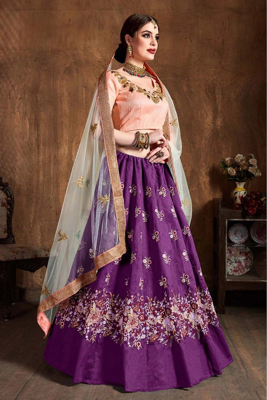 Purple Raw Silk Lehenga Choli NCLC10110299