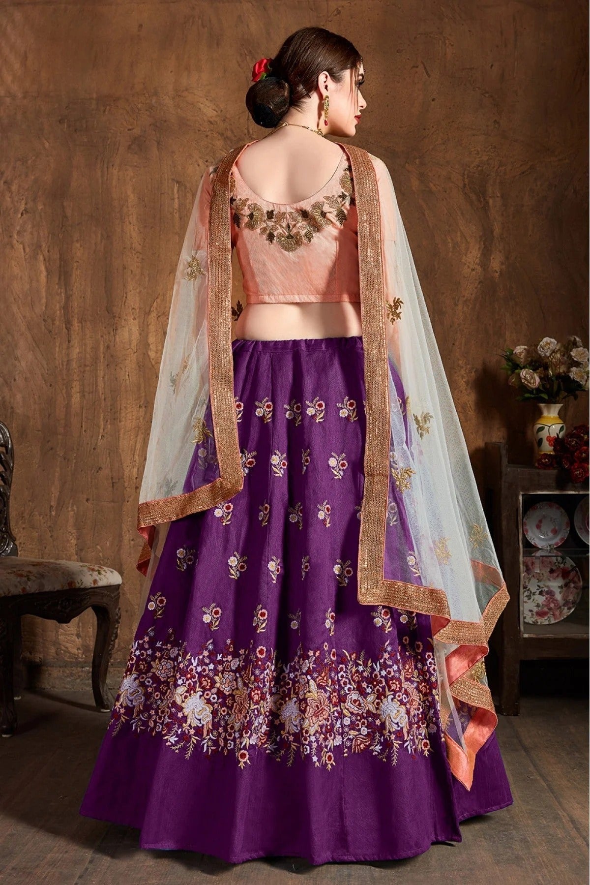 Purple Raw Silk Lehenga Choli NCLC10110299