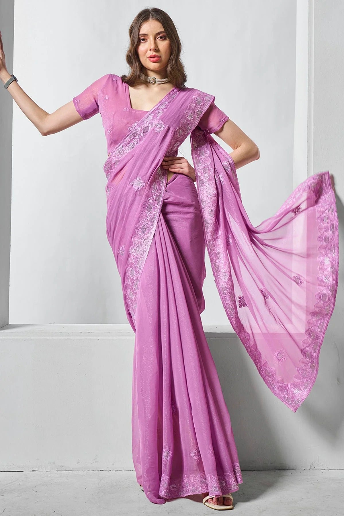 Purple Shimmer Chiffon Designer Saree NCSD11111785