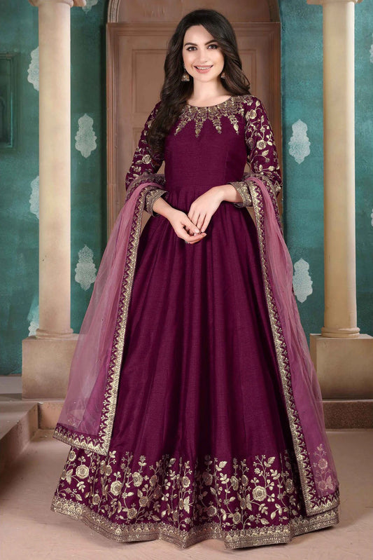 Purple Silk Embroidery Anarkali Suit NCSM10510356
