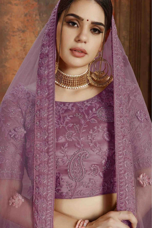 Purple Soft Net Embroidery Lehenga Choli NCLC10810377