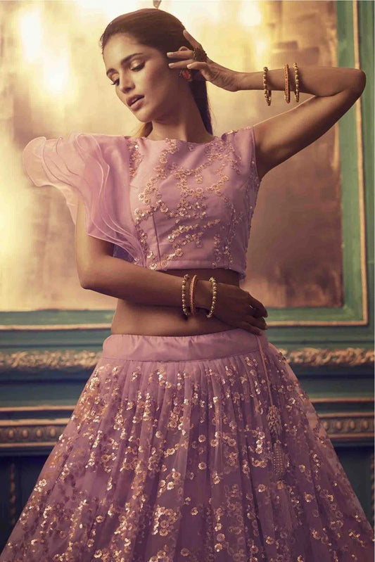 Purple Soft Net Embroidery Lehenga Choli NCLC10810499