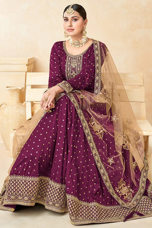Purple Taffeta Silk Anarkali Suit NCSM10510313