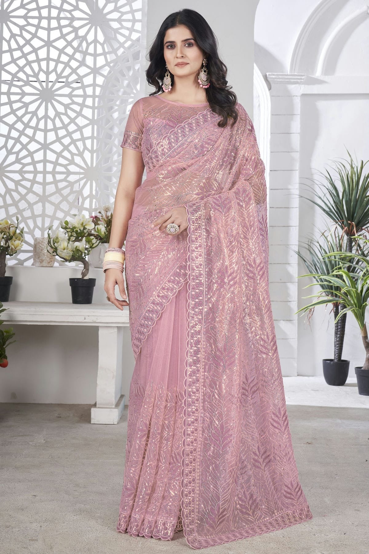 Purple Tissue Net Designer Saree NCSD11111209