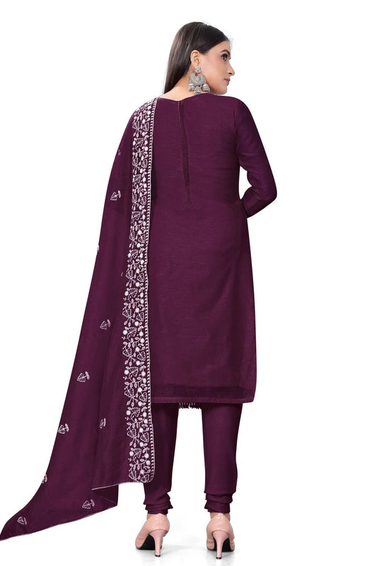 Purple Unstitched Chanderi Cotton Churidar Suit NCUS11610473