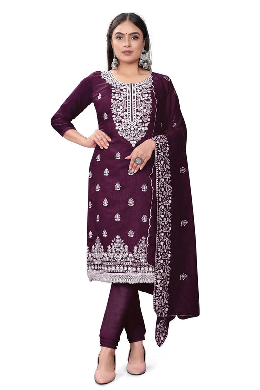 Purple Unstitched Chanderi Cotton Churidar Suit NCUS11610473
