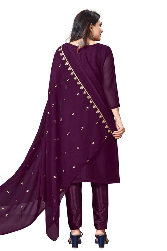 Purple Unstitched Faux Georgette Straight Suit NCUS11610492