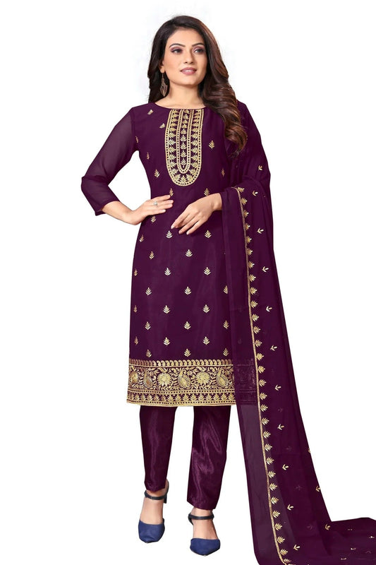 Purple Unstitched Faux Georgette Straight Suit NCUS11610492