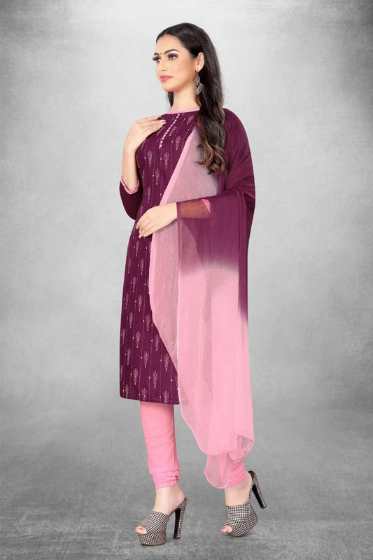 Purple Unstitched Slub Cotton Churidar Suit NCUS11610436