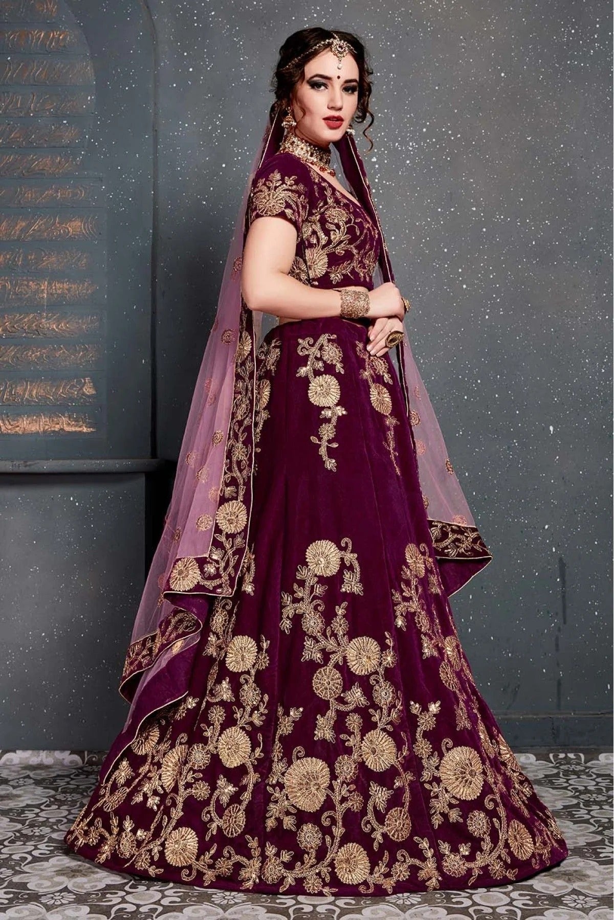 Purple Velvet Lehenga Choli NCLC10110271