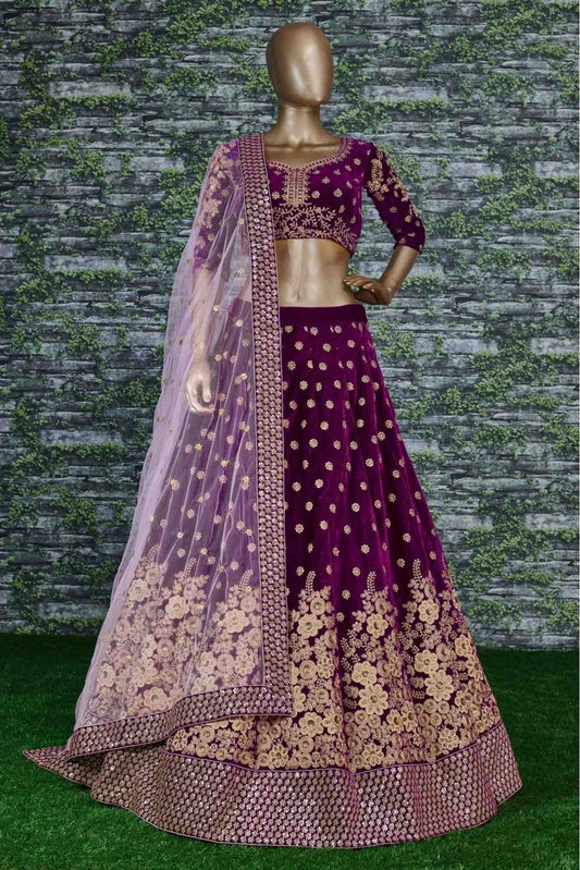 Purple Velvet Lehenga Choli NCLC10110288