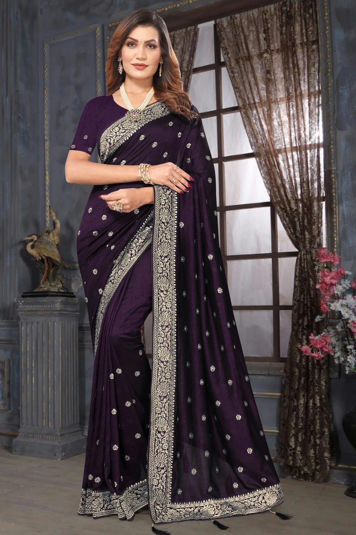 Purple Vichitra Bloming Designer Saree NCSD10910197