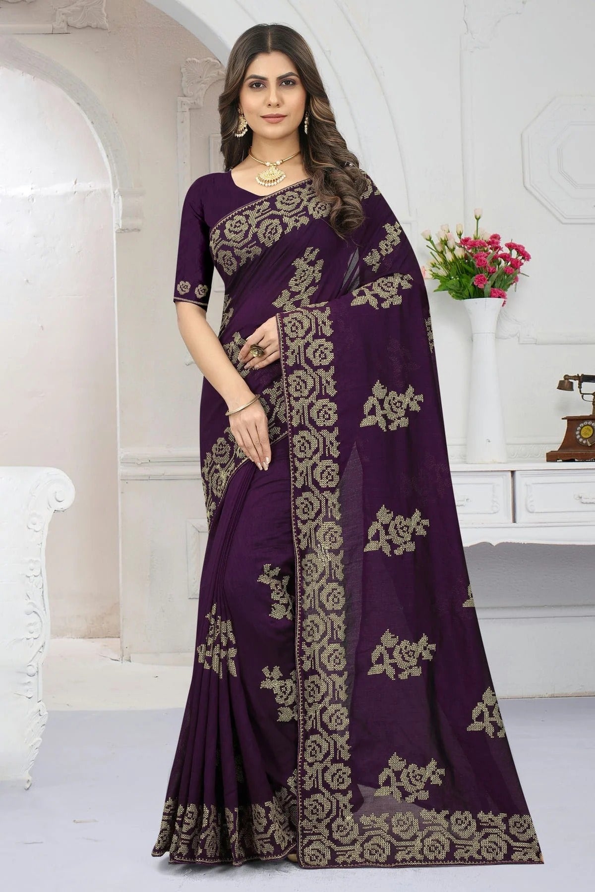 Purple Vichitra Silk Designer Saree NCLC11210435
