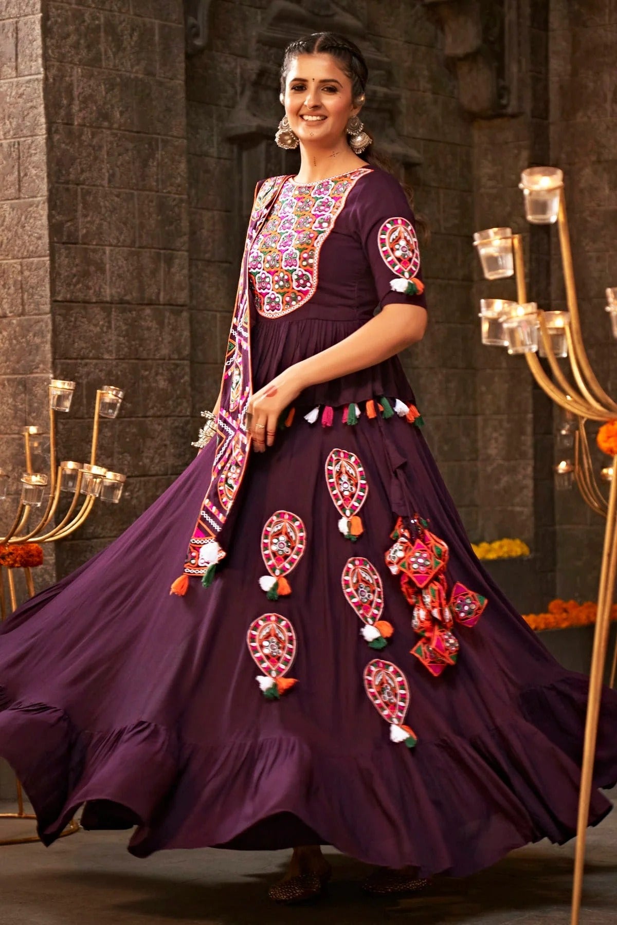 Purple Viscose Rayon Navratri Lehenga NCLC11510117