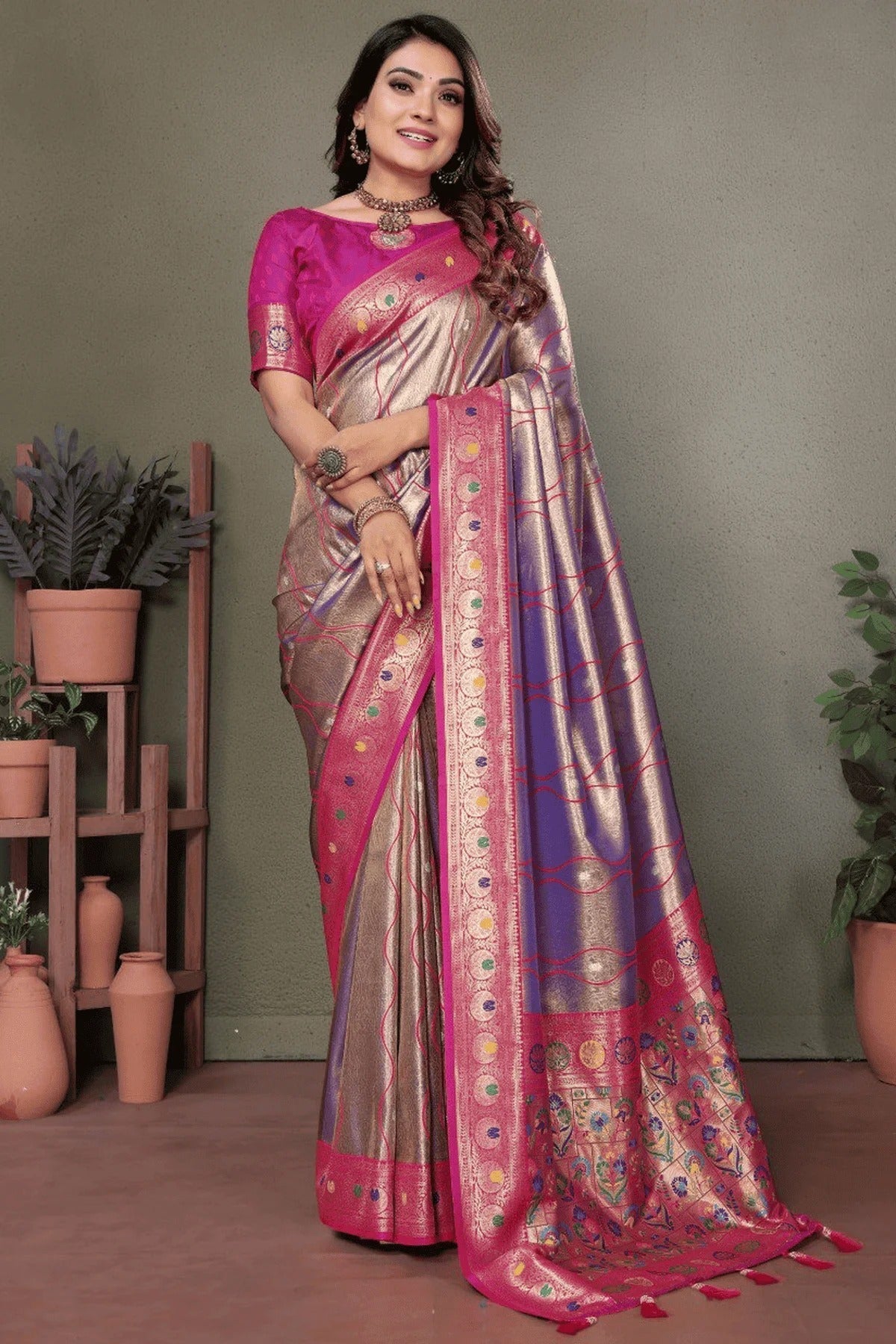 Purple Woven Pure Banarasi Tissue Silk Traditional Saree NCSD12510113