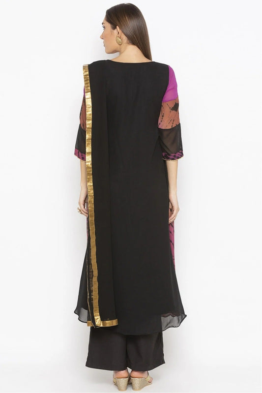 Purple and Black Plus Size Georgette Embroidery Palazzo Pant Suit NCSS10710614