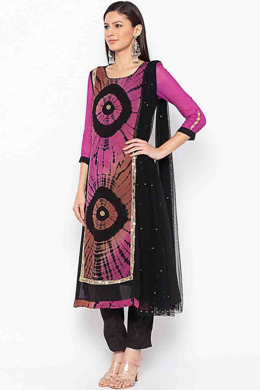 Purple and Black Plus Size Georgette Embroidery Pant Style Suit NCSS10710630