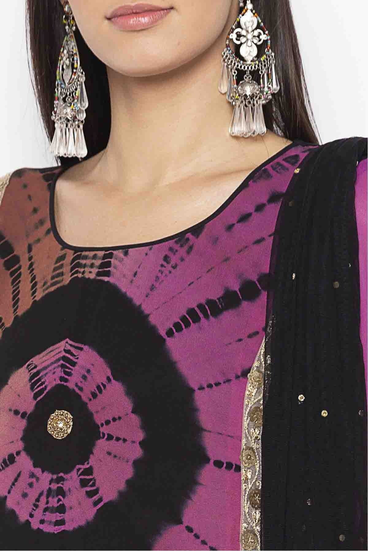 Purple and Black Plus Size Georgette Embroidery Pant Style Suit NCSS10710630