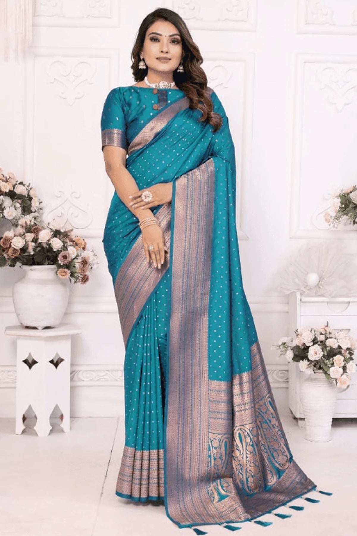 Rama Blue Woven Soft Silk Traditional Saree NCSD12510150