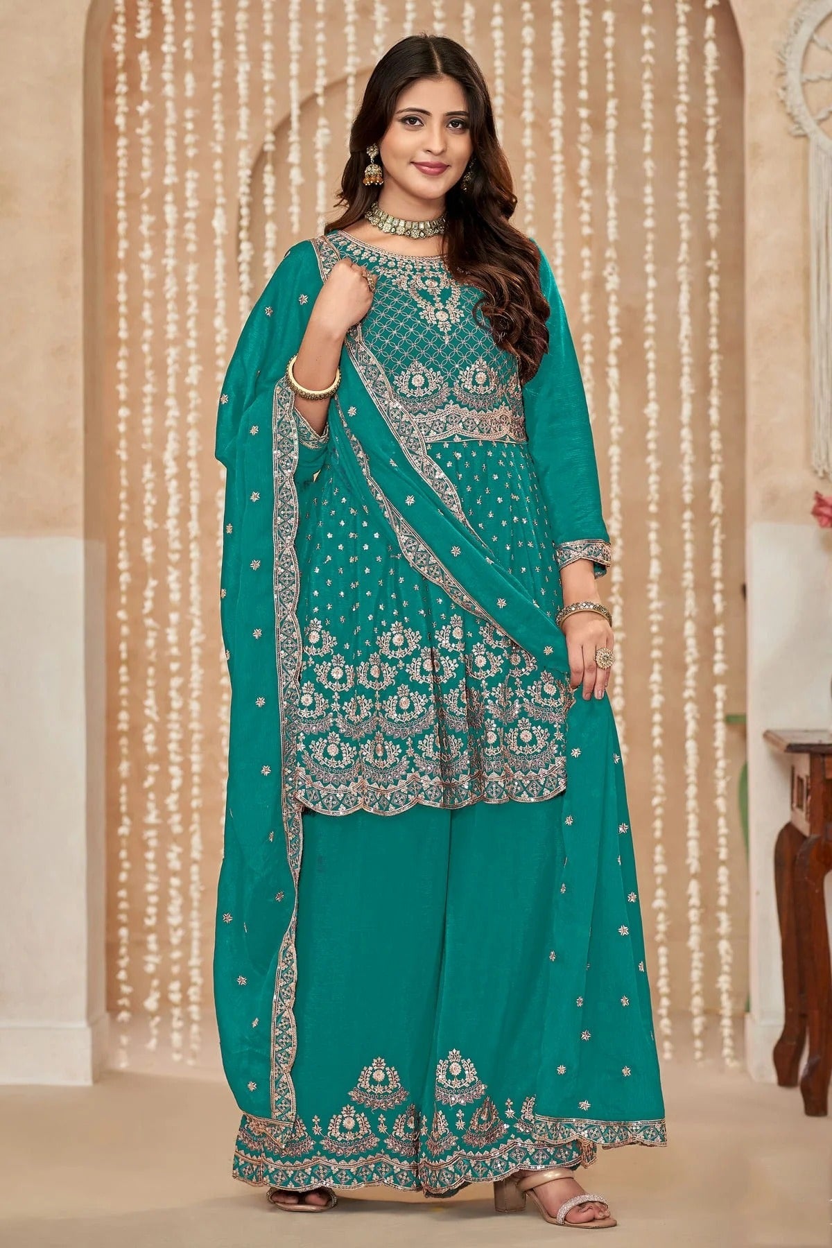 Rama Green Chinon Palazzo Pant Suit NCSM10510200