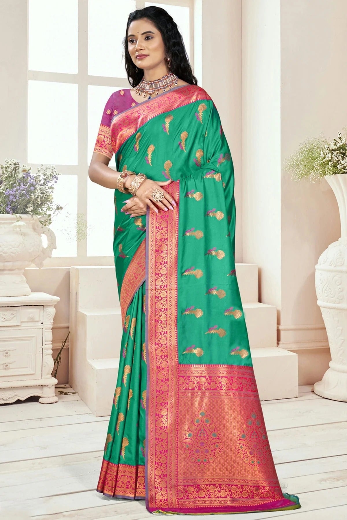Rama Green Silk Woven Traditional Saree NCSD11010259