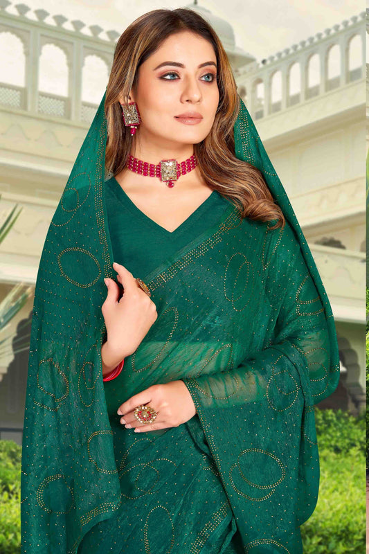 Rama Green Simmer Chiffon Designer Saree NCSD11210941