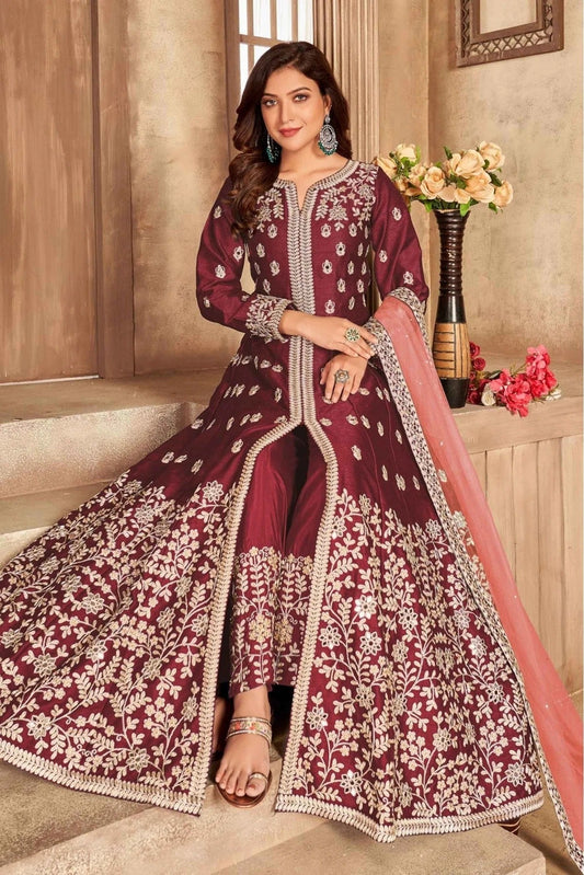 Red Art Silk Pant Style Suit NCSM10510340